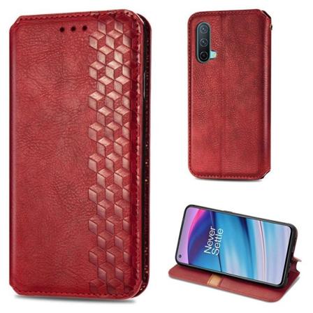 Läder OnePlus Nord CE 5G fodral med romb-design - Röd Röd