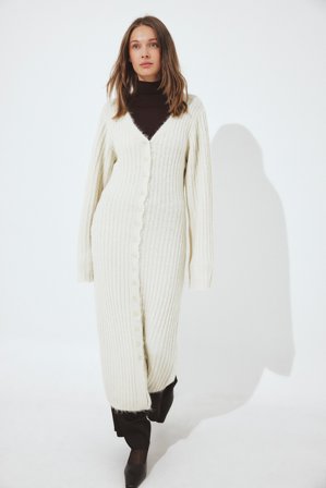 NA-KD Robe cardigan longue en maille de laine mélangée - Robes de Noël - OffBlanc - M (EU 38-40)