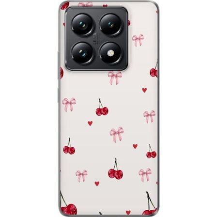 Kompatibelt Mobilskal till Xiaomi Xiaomi 14T Pro Körsbärsrosetter och hjärtan i sött och lekfullt mönster i rosa och rött - Cherry Bow Hearts