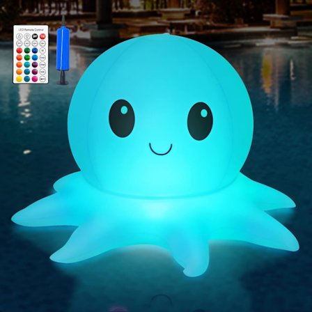 Solar Octopus Pool Lampe med Fjernbetjening - Farveskiftende Flydende LED Lampe til Pools, Justerbar Lysstyrke & Timer, Vandtæt til Po