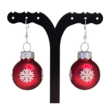 Silverörhängen till jul - Julgranskulor i Red Carpet med vit snöflinga(xh)