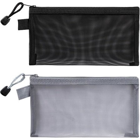 2 stk. Penalhus Stor Kapasitet, Gjennomsiktig Blyantveske for Jenter Gutter Eksamen (Svart/Grå)