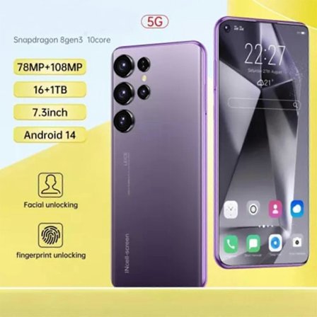 2025 S24 Ultra Android 16GB+1TB 7.3" Älypuhelin Avattu Matkapuhelimet Dual SIM