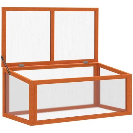 Rootz Drivhus - Cold Frame Drivhus - Cold Frame Box - Plantebed med dæksel - Træ Og Polycarbonat - Vejrbestandig - Orange - 90 x 46 x 40 cm