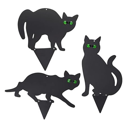 Kat Figur Jordindsats Dekorationssæt 3 STK 2D Livagtig Killing med Reflekterende Øjne Metal Statue Pløk