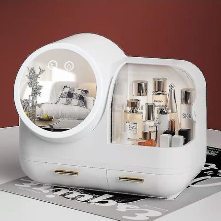 Fashion Makeup Organizer Box Usb Rechargeable Cosmetic Storage Box Jewelry Container Dustproof Drawer Waterproof Mirror Led Lamp-rose Gold-(youxiu)