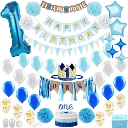 Baby Boy 1st Birthday Decorations With Birthday Crown - First Bir