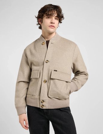 Lee Jeans Wool Bomber Jacket - Beige - L