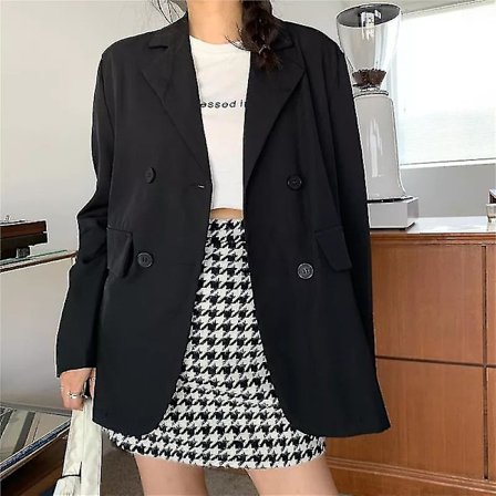 Tynn Koreansk Dressjakke for Kvinner, Løs Passform, Langermet Overdel, Moderne