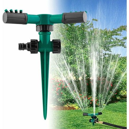 Grön cirkulär sprinkler gräsmatta sprinkler, trädgårdsspruta enhetlig bevattning roterande sprinkler ?? 360° spruta 3 armar gräsmatta bevattning 
