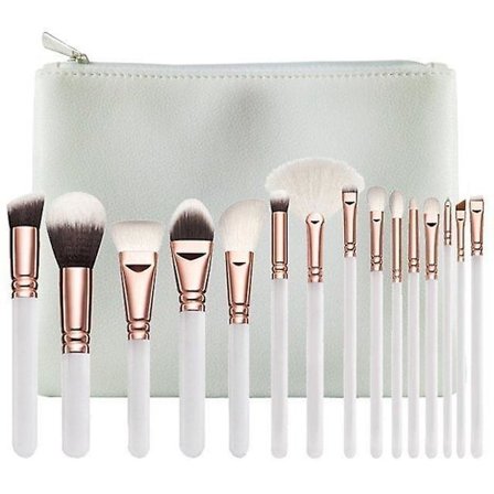CASA 15 st Professionella Sminkborstar med Praktisk Väska (Vit)