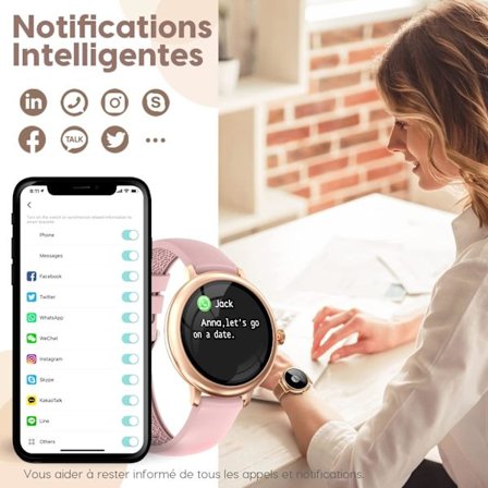 Smartwatch til kvinder med feminine funktioner, sølvfarvet vandtæt sports-smartwatch, pulsmåler og iltmåler i blodet, kalorie-skridttæller, fitnessur 