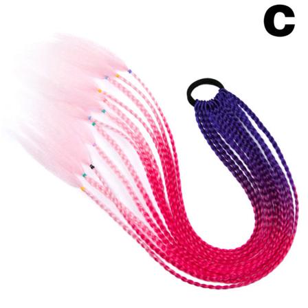 Utvald peruk hästsvans Etnisk stil Gradient Färgglada flätade peruker Hårförlängning för flickor kvinnor