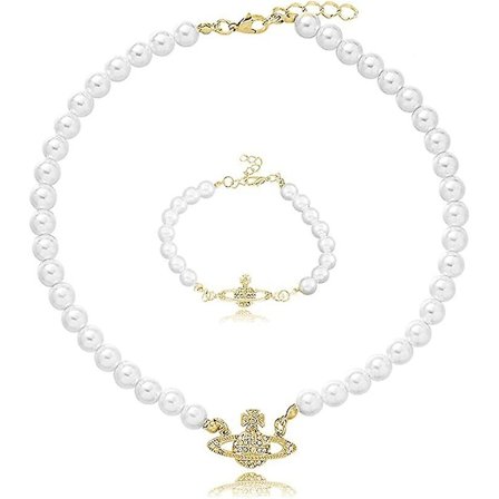 Vita pärlhalsband, Acsergery Planet halsband, Acsergery Crystal Rhineston damhalsband gåva