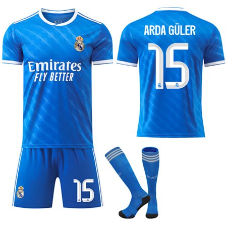 25-26 Real Madrid Bortedrakt Blå Fotballdrakt med Sokker Nr. 15 ARDA GÜLER