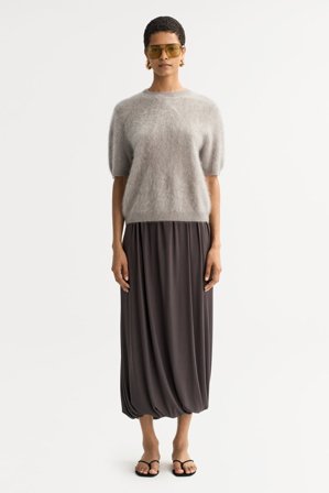 Soft Goat - Brushed short sleeve - Kaschmirpullover für Damen - XL - Greige