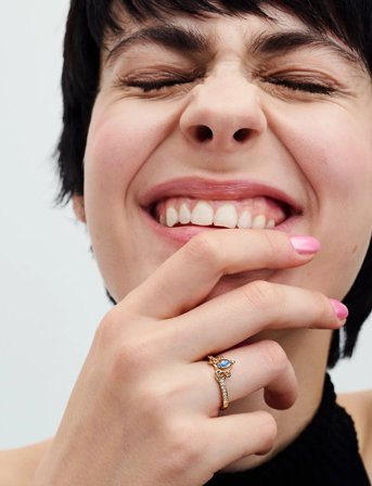 Pandora Disney Cinderella 14K Gold-Plated Ring With Clear And Fancy Light Blue Cubic Zirconia - Blue - 50