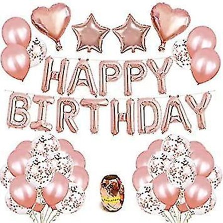 Roséguld Ballongset Grattis På Födelsedagen Banner Latex Konfetti