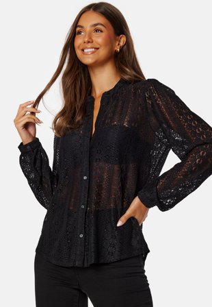 VILA - Vichikka Lace L/S Shirt - Black - Kläder - - Bubbleroom