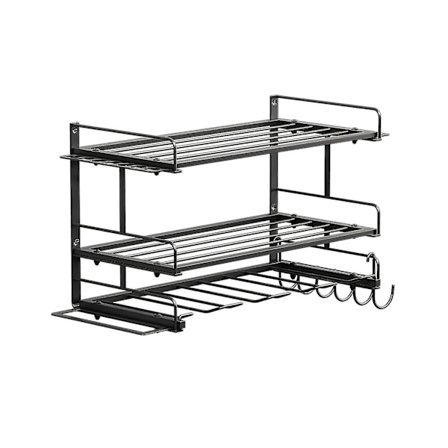 Vertikalt oppbevaringsstativ for verktøy på veggen i garasjen, svart