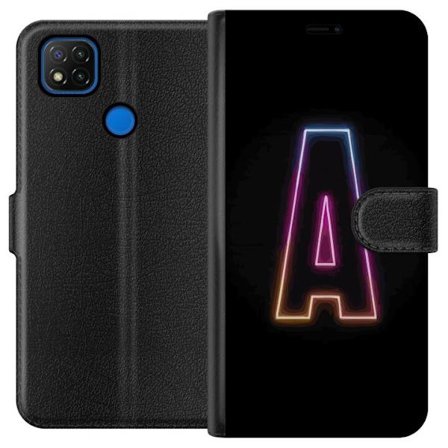 Kompatibel Tegnebogsetui til Xiaomi Xiaomi Redmi 9C Minimalistisk neonbogstav A i regnbuefarvet lys mod sort baggrund i moderne typografisk stil