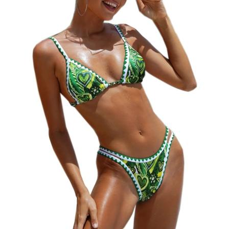 WJSMWomens Badkläder Sexig Trosa Micro Bikini Ditsy Blommig Tvådelad Set Baddräkt Färgblock Bandeau Badtopp 2pcs Triangle Grass2 XL