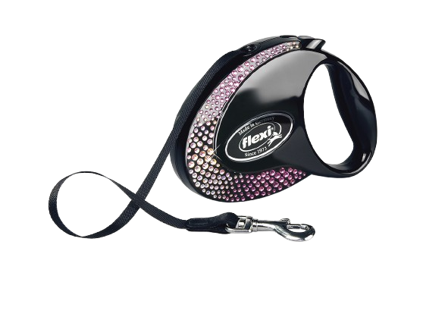 Flexi - Glam Splash Crystal Tape, 5m, M, maks 25kg, Svart - Hund - Halsbånd - ZOO.no