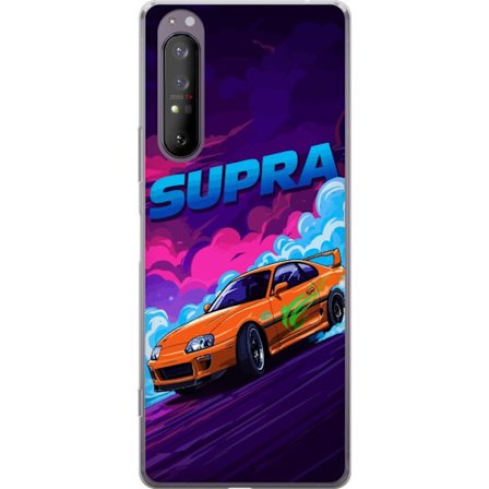 Yhteensopiva Puhelinkuori Sony Xperia 1 II Toyota Supra driftaamassa neonvärisellä savulla, nopeuden tunteella ja yöllisessä katukilpailuympärist