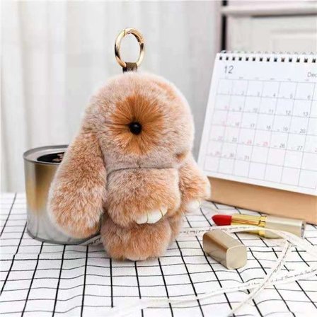 Blød Fluffy Kanin Nøglering Sød Plys Kanin Nøglering Plys Kanin Nøglering Kunstig Pels Nøglering Pompom Nøglering Dekoration