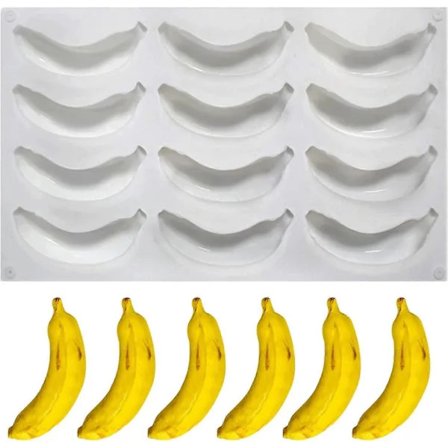 12-delt Bananformet Bageform, Kreativ Silikoneform, 3D Frugtform