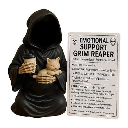 Følelsesmæssig Støtte Grim Reaper Figur Resin Grim Reaper Statue med Støttekort Bordpynt til Halloween Dekoration