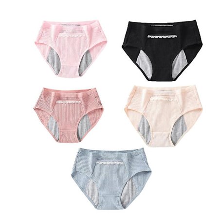 5 stk Bomulls Fysiologiske Underbukser Lekkasjesikre Mensstruasjonsundertøy Periodetruser Helse Sømløs Sa