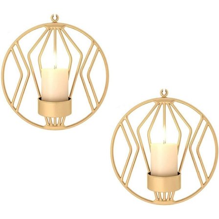 Metallvegglysestaker, veggdekorasjoner, belysning for stearinlysmiddag i stue/spisestue