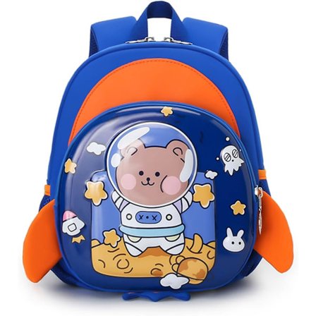 Rygsæk til småbørn, Vandtæt 3D tegneserie børnehavetaske med anti-tabt snor - Sød dagplejetaske til drenge og piger (Ideel til blå)
