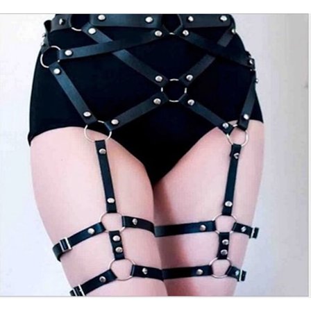 Punk Læder Taljekæde Sort Kropkæde Lagdelt Mavekæde Lårbenssmykke