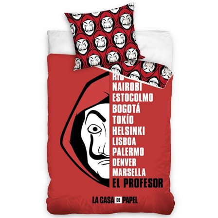 Money Heist La Casa De Papel Bomullstäcke Set Enkelsäng Röd/