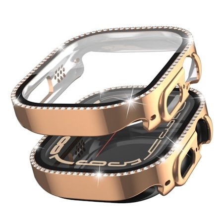 Apple Watch Ultra kaksirivinen strassikoristeinen koristekansi - Ruusukulta