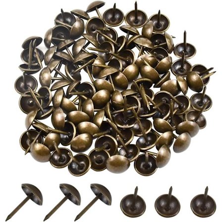 100 stk (11 x 17 mm) Dekorative møbelspiker Møbelspiker Dekorative trykknapper Antikke messing møbelspiker med plastboks for lenestoler