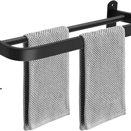 Dobbelt Håndkleholder for Bad, Svart, Veggmontert, Selvklebende