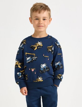 Lindex Sweatshirt Working Vehicle Aop - Navy - 116