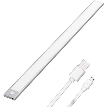 113 LED Magnetisk USB Oppladbar Bevegelsessensor Skaplys 60cm 3 Lysmoduser Bærbar Sølv 6000K