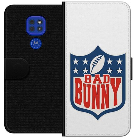 Kompatibelt Lommeboketui til Motorola Moto G9 Play Bad Bunny rød grafisk plakat med portrett og typografi i latinamerikansk popdesign