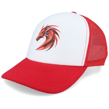 Kiddo Cap - White trucker Caps - Kids Geometry Dragon Red/White Foam Trucker @ Hatstore