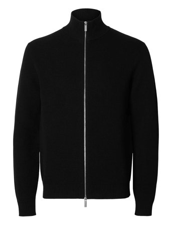 Slhdane Ls Knit Structure Full Zip Noos Black Selected