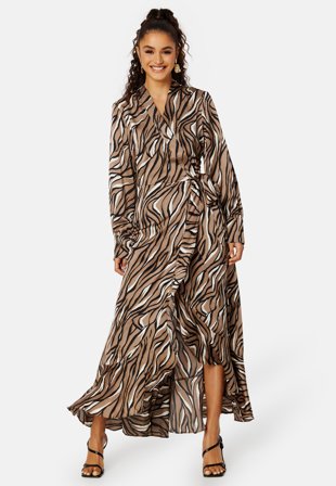 Object Collectors Item Papaya L/S Wrap Long Dress Fossil AOP:Zebra Klær