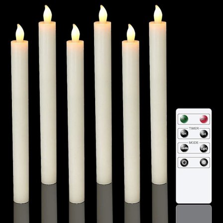 6-pakk Batterikäyttöiset LED-kynttilät Kaukosäätimellä ja Ajastimella, Todellinen Vahahehkuminen Lämmin Valkoinen Valo Ikkunoille, Joulukoristeluun, 