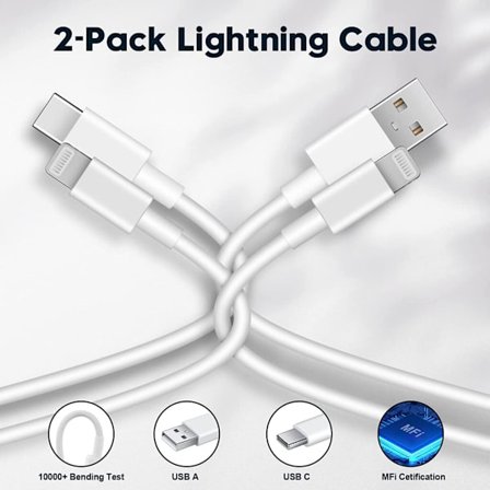 2 st iphone kabel, en usb-A och en USB-C