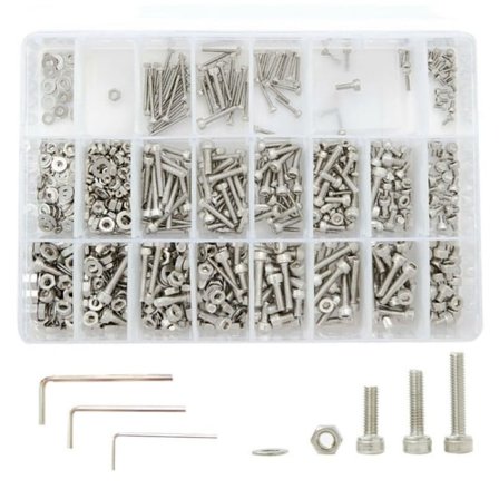 1080 STK Skruer Bolter og Muttere Flate skiver Sortiment Rustfritt