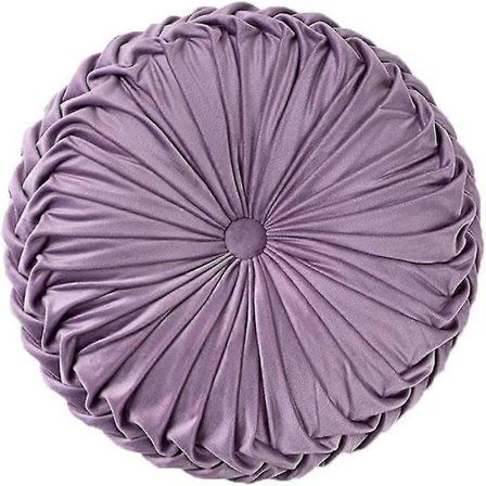 Rund Pyntepude Velour Gulvpuder Boligindretning Plisseret Rund Pude til Sofa Stol Seng Bil Lavendel