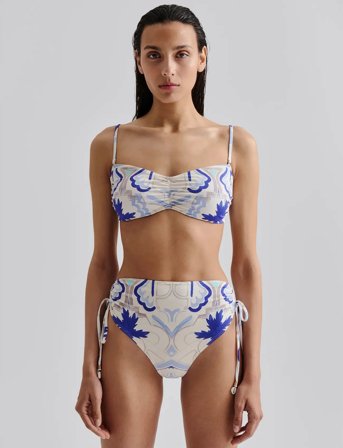 Malina Lottie Printed Bandeau Bikini Top - Purple - XS